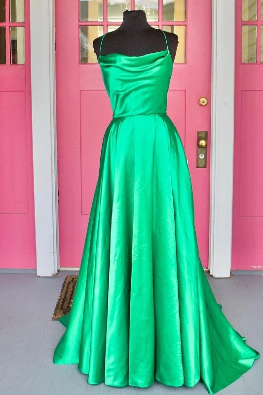 Simple Square Neckline Green Prom Dress