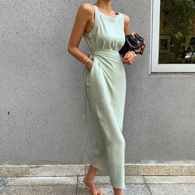 Sleeveless High Waisted Wrap Dress