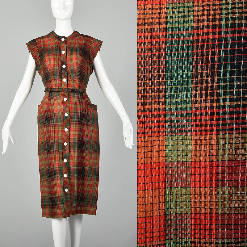 Small 1950s Red and Green Plaid Day Dress