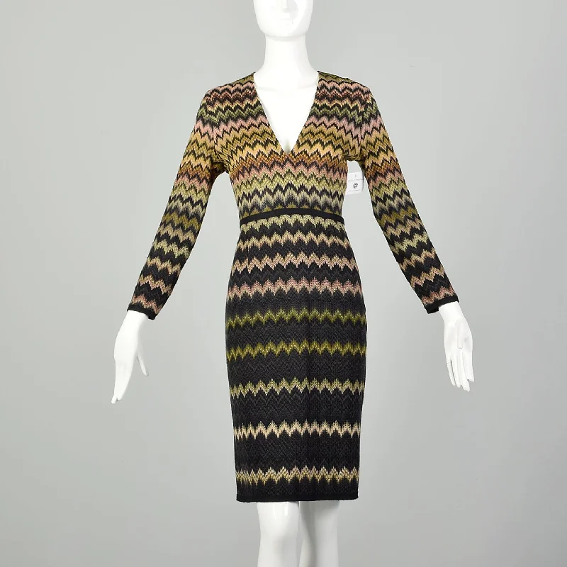 Small-Medium 1990s Missoni Orange Label Zig-Zag Dress Knit