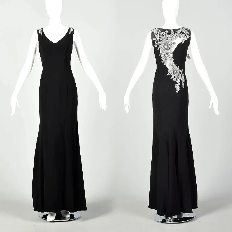 Small Theia Black Beaded Evening Gown Sexy Formal Sleeveless Dress