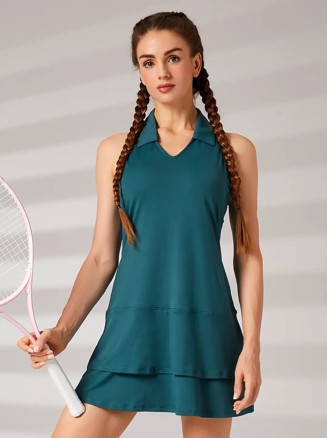 Green V-neck Racerback Athletic Dress