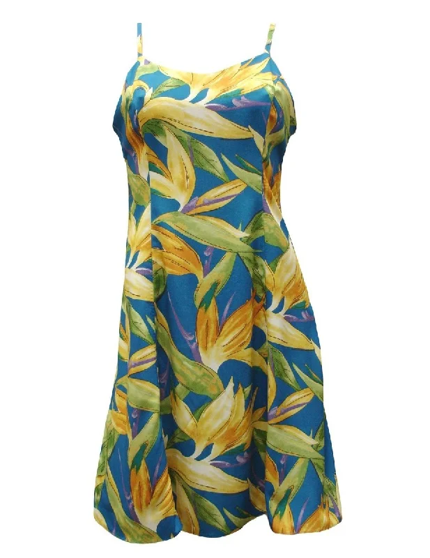 Spaghetti Strap Hawaiian Dress Watercolor Birds of Paradise