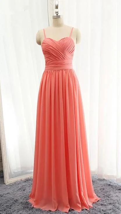 Spaghetti Straps Coral Bridesmaid Dress