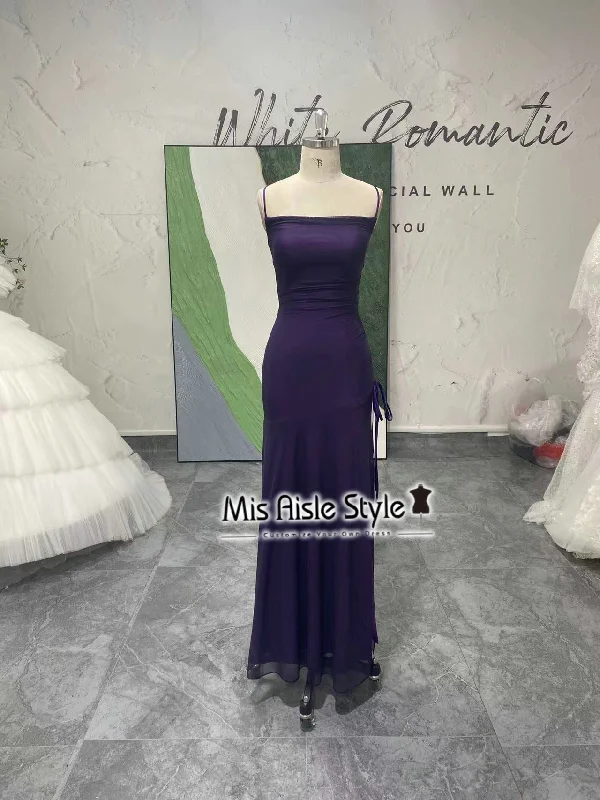 Square Neckline Vintage Purple Prom Dress