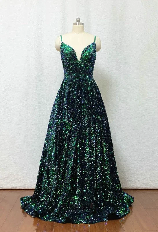 Straps Sparkle Green Prom Dress