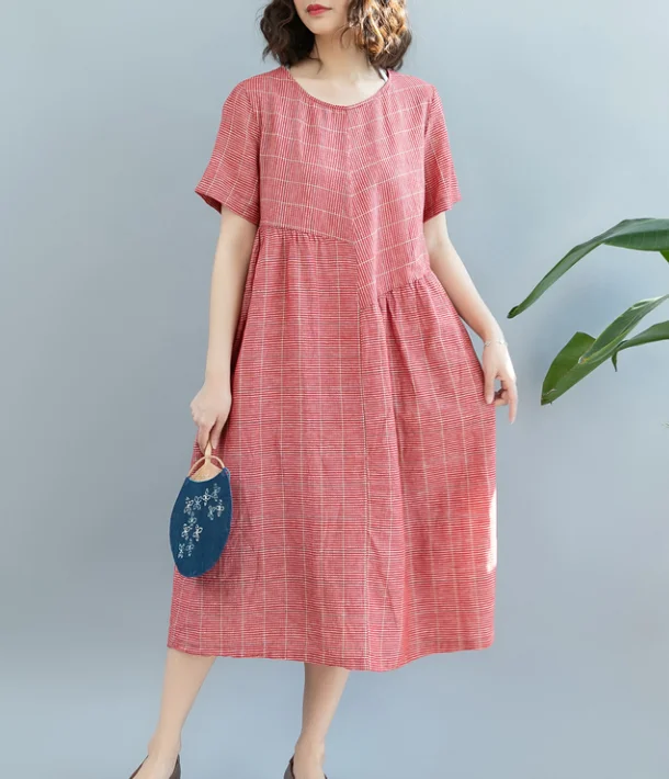 Red Summer Cotton Linen Spring Women Dresses QZ200522