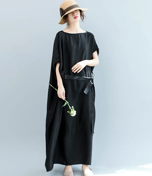 Black WaistLine Summer Cotton Linen Spring Women Dresses QZ200536