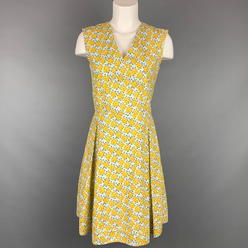 SUNO Size 4 Yellow & White Poplin Floral Cotton Sleeveless Dress