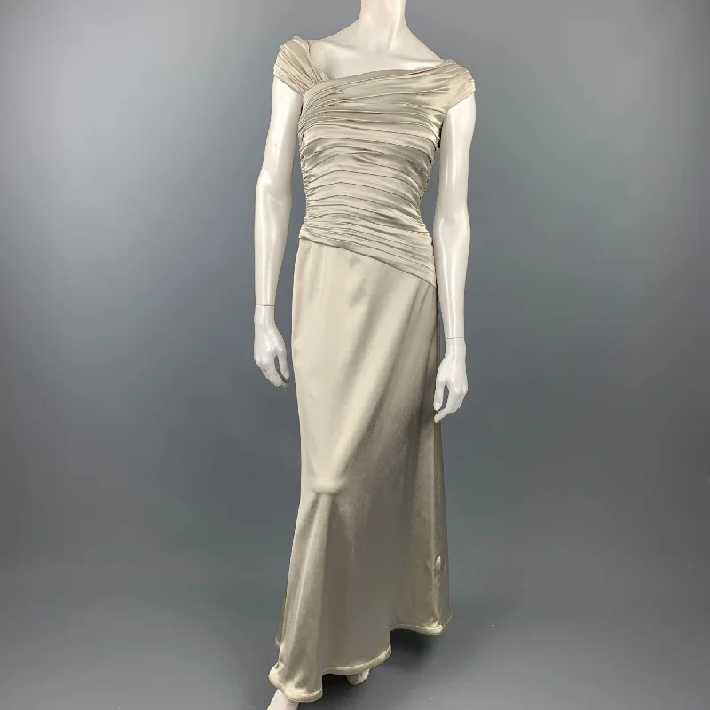 TADASHI Size 4 Silver Satin Acetate Blend Ruched Gown