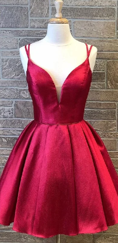 Twin Straps Deep Red Homecoming Dress