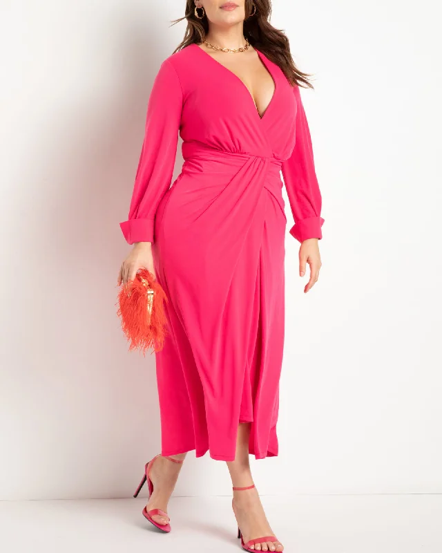 Twist Detail Knot Dress- Hot Pink | Hot Pink