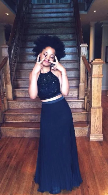 Two Piece Black Prom Dress