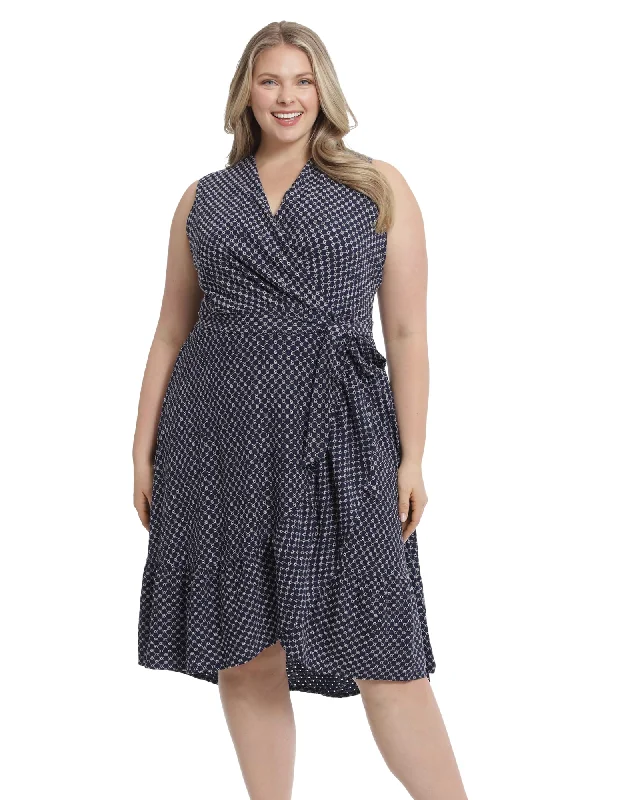 Two tone eyelet side tie ruffle wrap dress | Oxford Blu