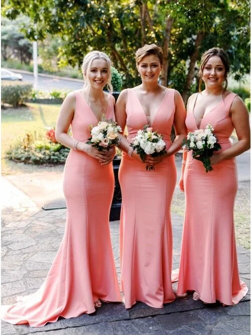 V-neckline Fitted Bridesmaid Dress