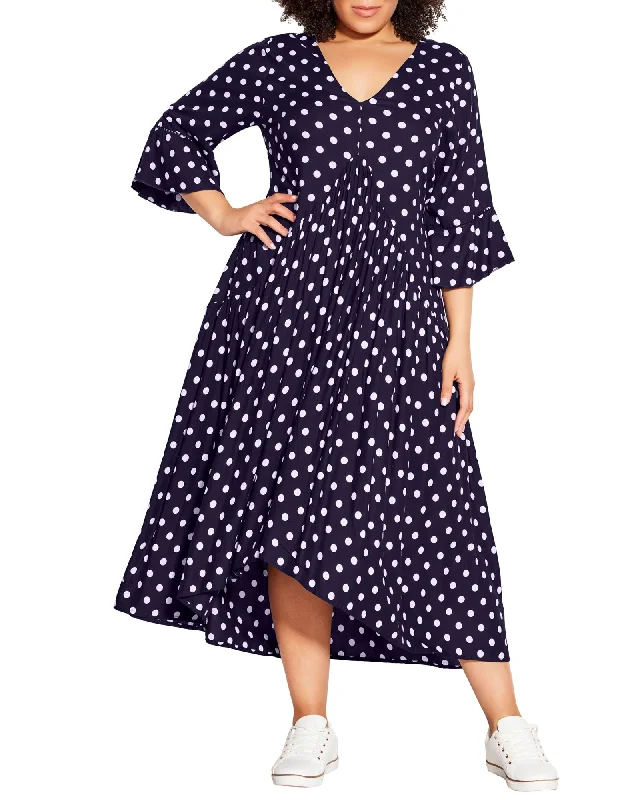 Valencia Dress | Navy/White Polka Dot