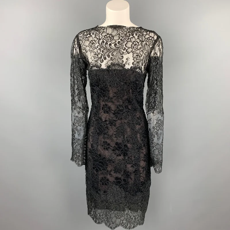 VINTAGE Size 10 Black Floral Lace Open Back Cocktail Dress