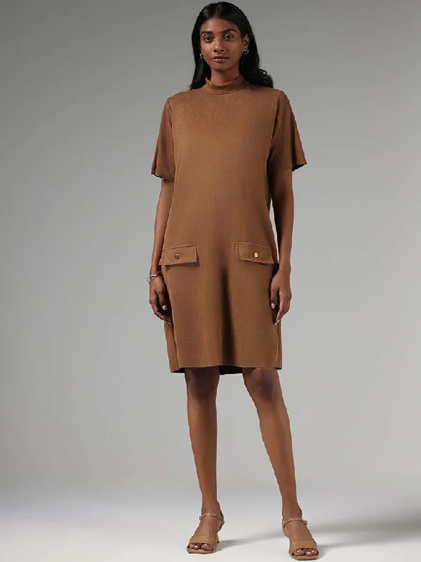 Wardrobe Brown Suede Shift Dress