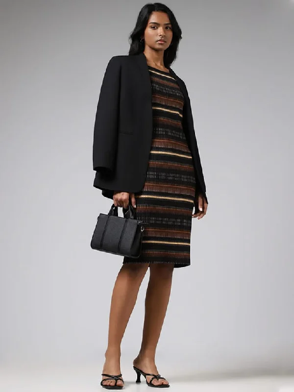 Wardrobe Dark Brown Striped Knitted Dress