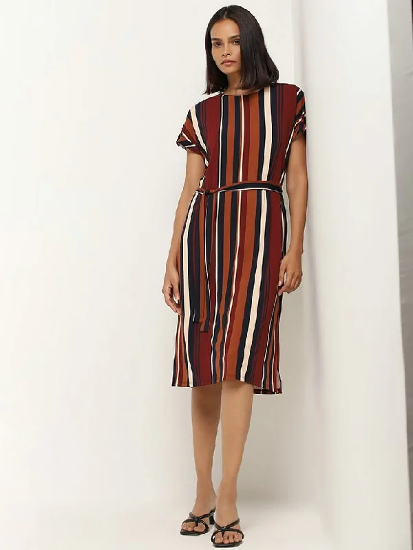 Wardrobe Multicolor Striped Cotton Blend Dress with Belt