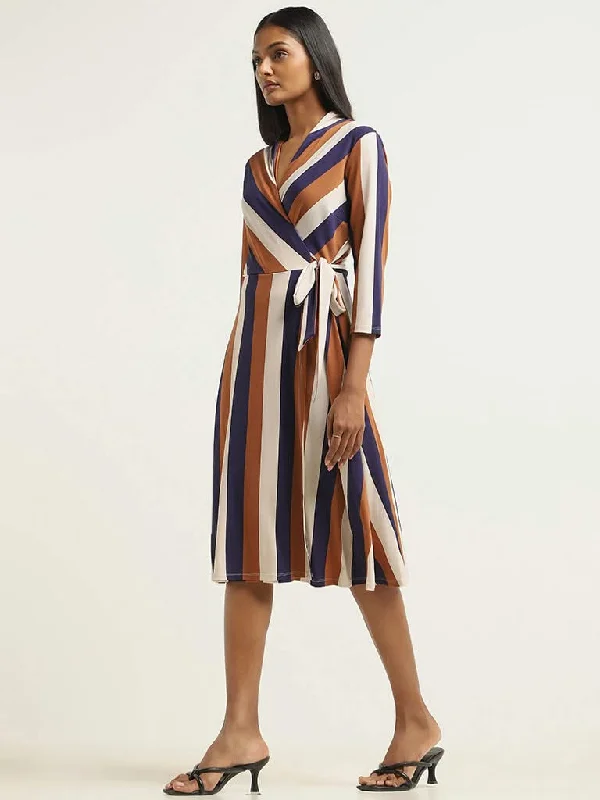 Wardrobe Navy Striped Wrap Dress