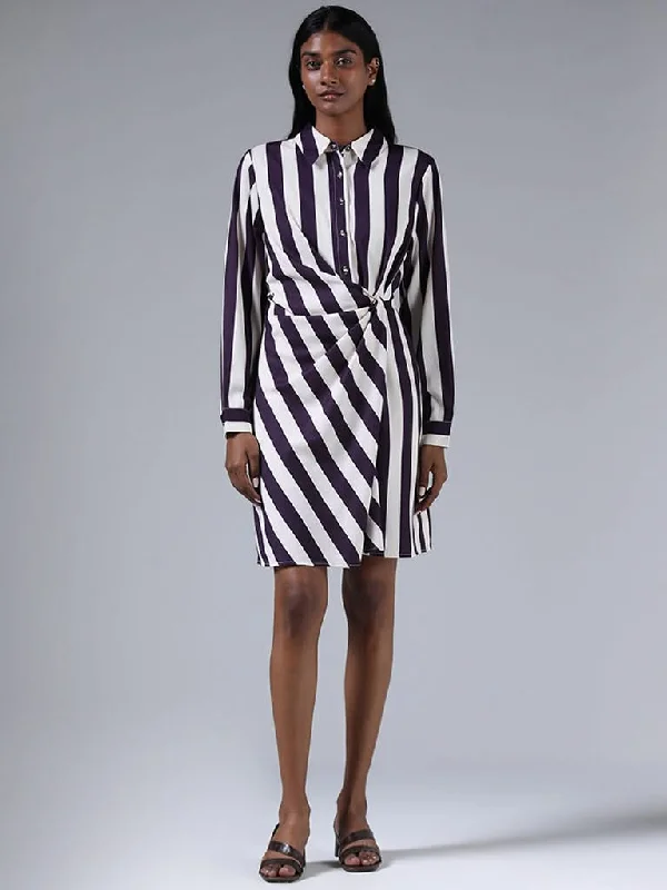 Wardrobe Purple Striped Drape Dress