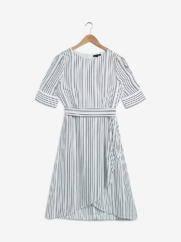 Wardrobe White Striped Dress with Belt