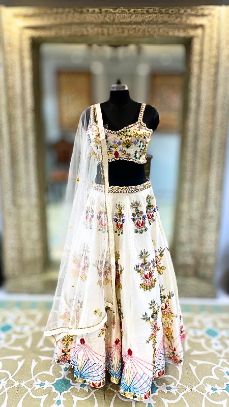 White Lehenga Choli with Hand Embroidery