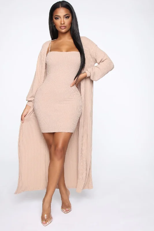 Wrapped In Warmth Dress Set - Taupe