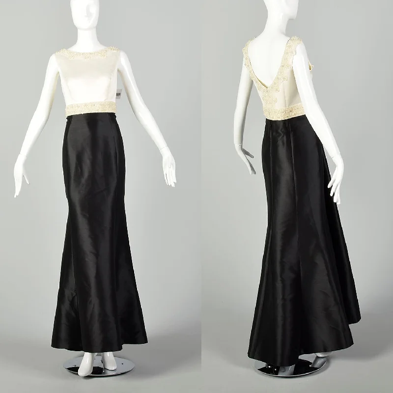 XL Two Tone Evening Dress Sleeveless Black White Formal Gown