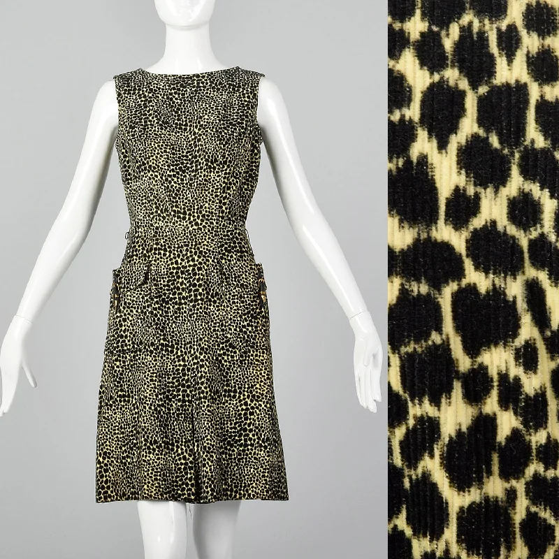 XS 1960s Animal Print Corduroy Dress