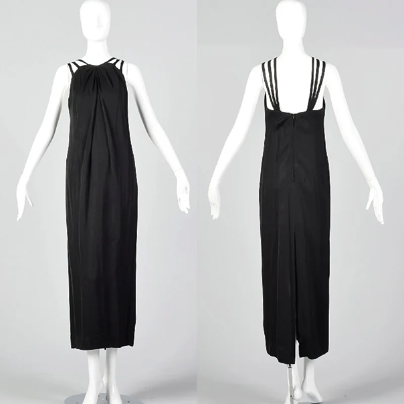 XXS 1960s Ceil Chapman Sleeveless Black Evening Dress