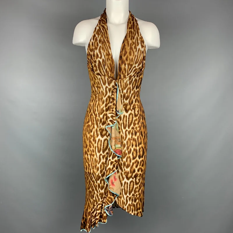 YIGAL AZROUEL Size S Brown & Tan Animal Print Rayon / Silk Sleeveless Dress