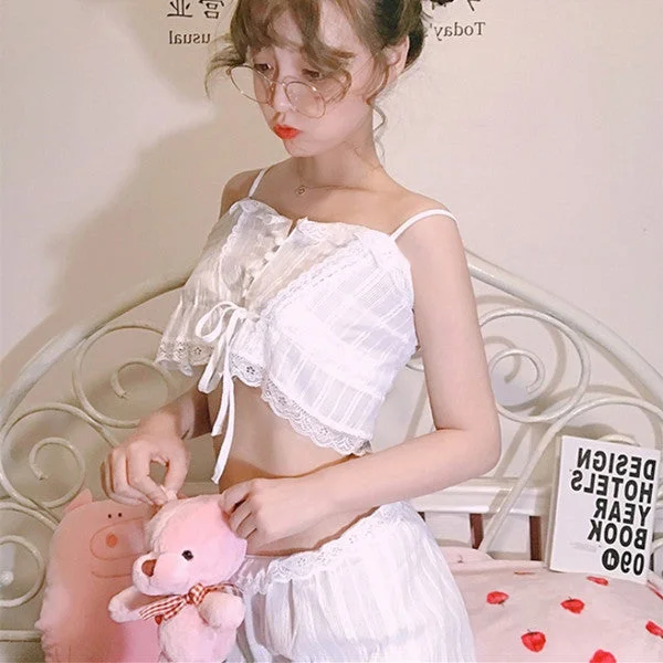 Cute lace top + shorts pajamas two-piece yv42214