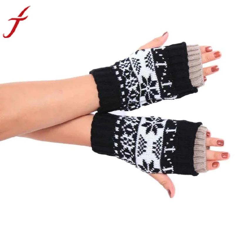 Gants Femme Women Soft Snowflake Short Keep Warm Knitted Fingerless Winter Gloves Female Girls Mitten Guanti Guantes Mujer #YNB