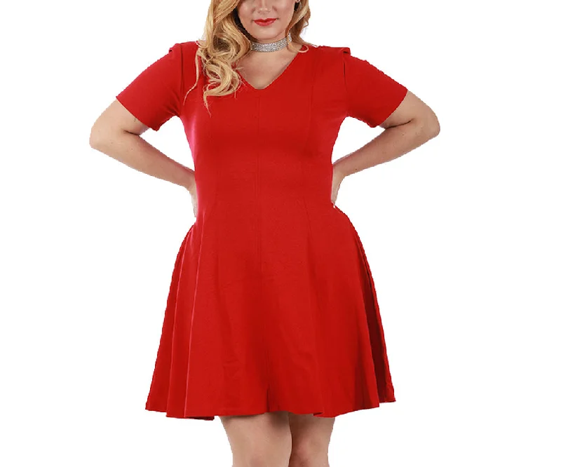 InstantFigure Curvy Short V-neck Panel dress w/flared skirt 16808MC by InstantFigure INC