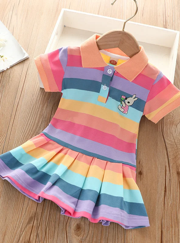 Rainbow Pleated Short Sleeve Thin Princess Skirt