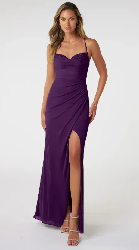 Azazie AZAZIE ASHANA Sheath Lace Mesh Floor-Length Dress Grape