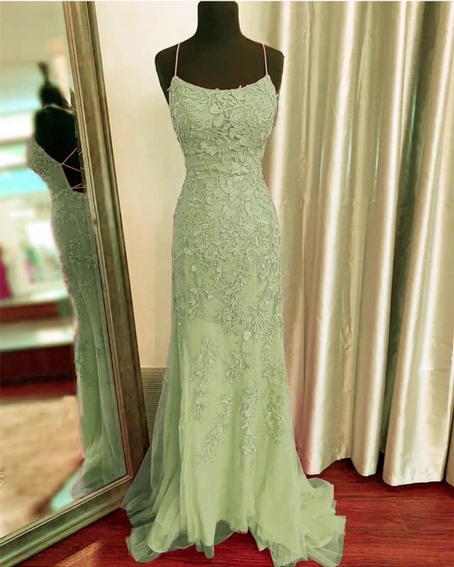 Elegant Mermaid Lace Prom Dresses Open Back