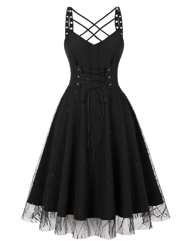 Halloween Rivet Strap Lace 1950S Vintage Swing Dress