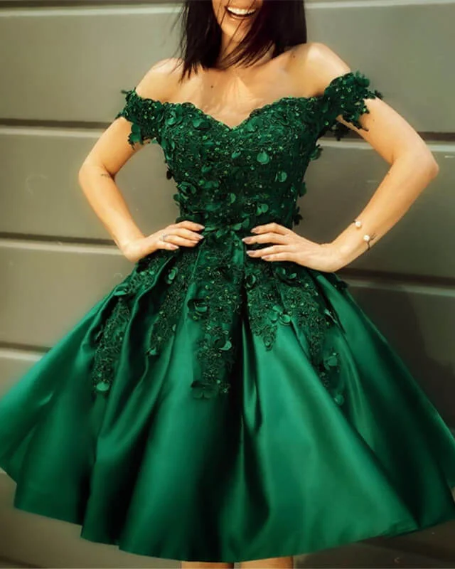 Dark Green Homecoming Dress With 3D Lace Flowers