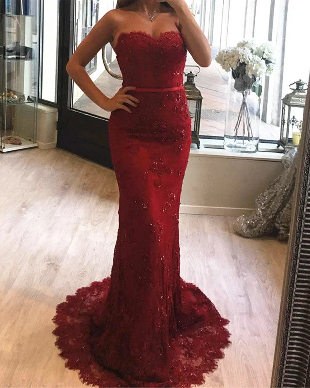 Sweetheart Mermaid Prom Dresses Lace