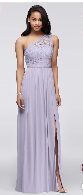 David's Bridal Iris Long One Shoulder Lace Bridesmaid 6 (F17063)