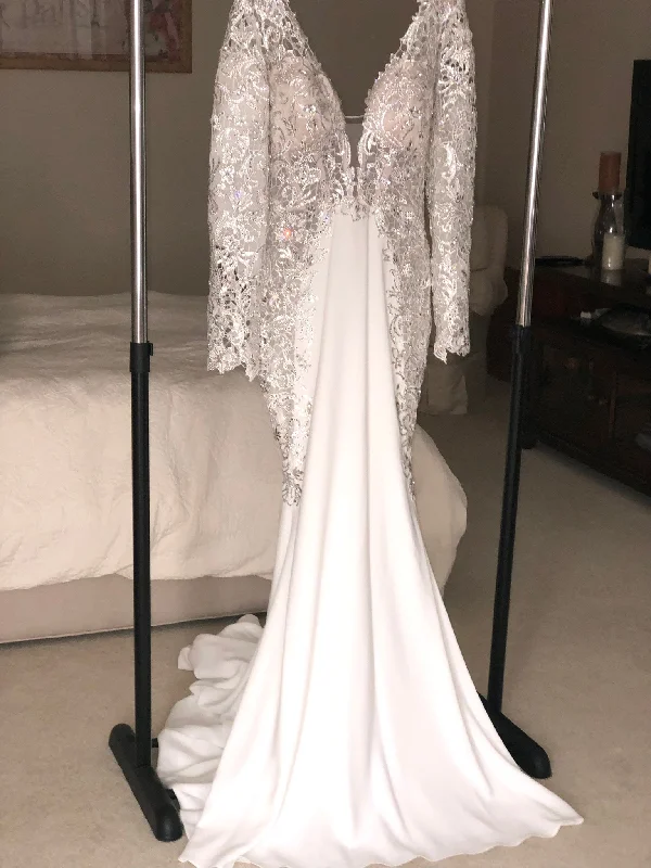 Pnina Tornai Custom Beaded Long Sleeve Fit and Flare & Removable Overskirt