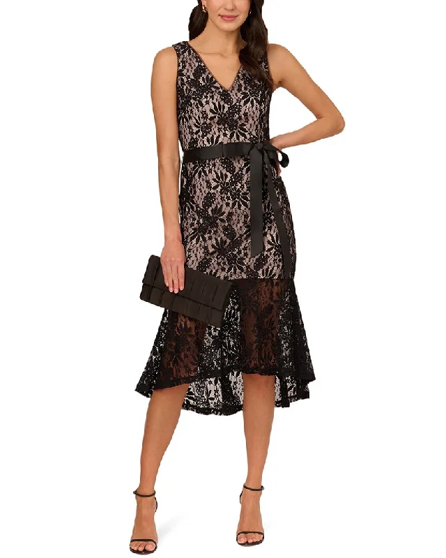 Adrianna Papell Lace Midi Flounce Dress