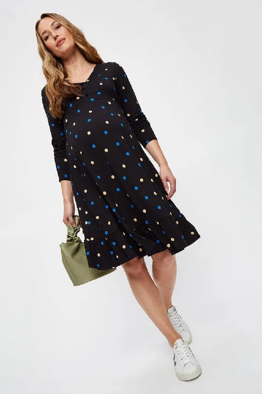 Multi Colour Spot V-Neck Tier Midi Dress