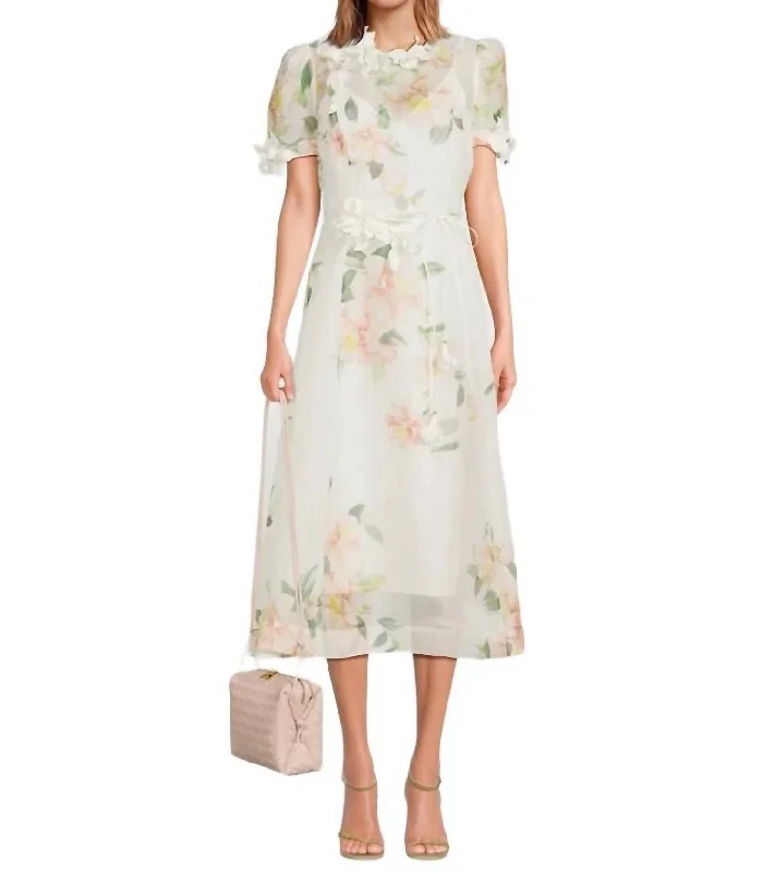 Natura Liftoff Flower Midi Dress In Ivory Camelia