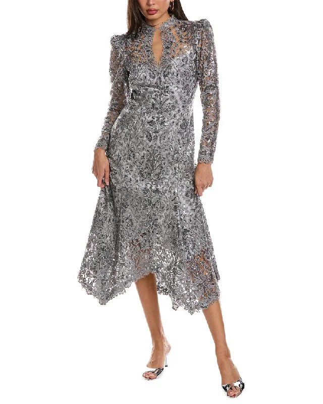 Tadashi Shoji Embroidered Lace Midi Dress