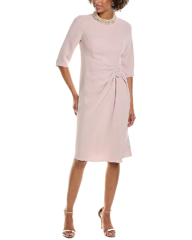 Teri Jon by Rickie Freeman Stretch Crepe Pearl Midi Dress