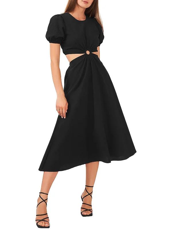 Womens Puff Sleeve Long Midi Dress